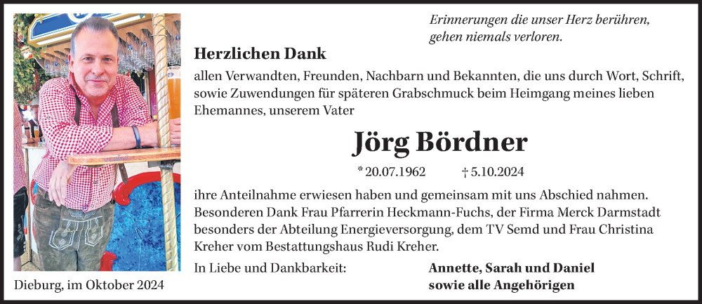  Traueranzeige für Jörg Bördner vom 19.10.2024 aus Dieburger Anzeiger/Groß-Zimmerner Lokal-Anzeiger