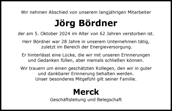 Traueranzeige von Jörg Bördner von Darmstädter Echo