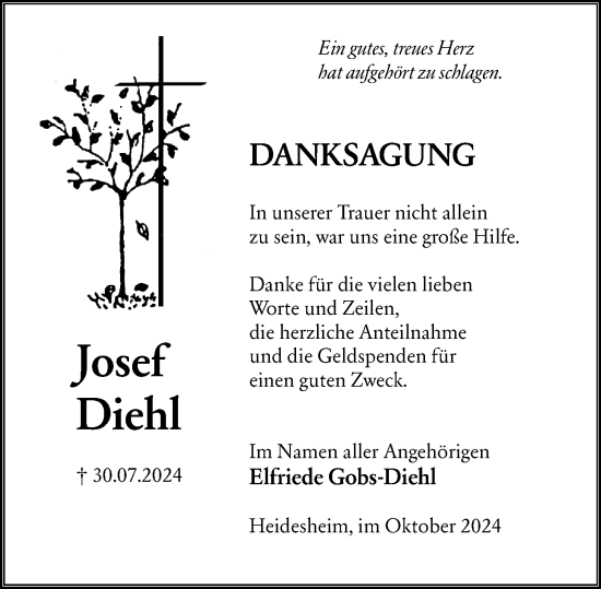 Traueranzeige von Josef Diehl von Allgemeine Zeitung Rheinhessen-Nahe