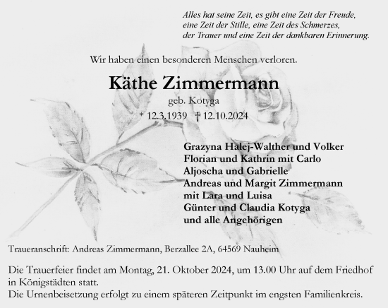Traueranzeige von Käthe Zimmermann von Rüsselsheimer Echo