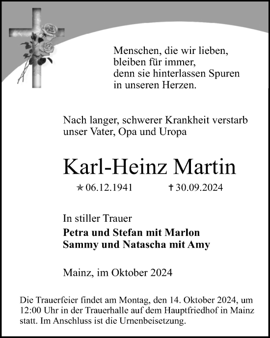 Traueranzeige von Karl-Heinz Martin von Allgemeine Zeitung Mainz