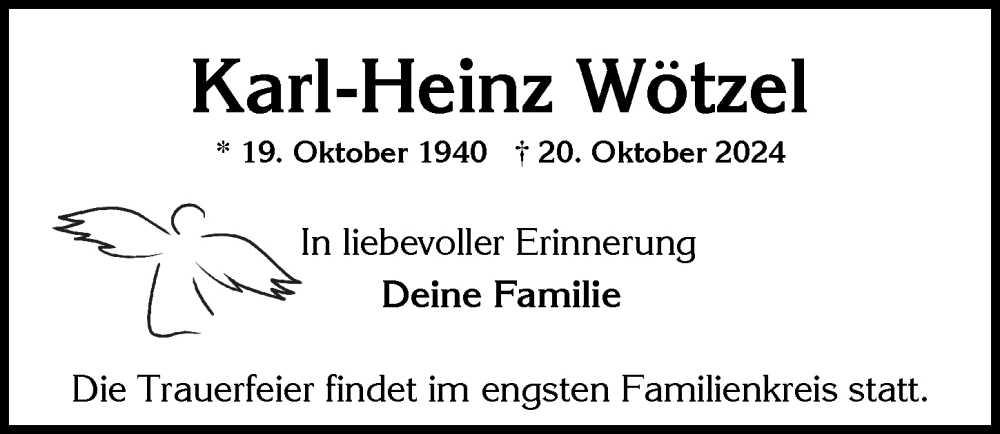  Traueranzeige für Karl-Heinz Wötzel vom 26.10.2024 aus Wiesbadener Kurier