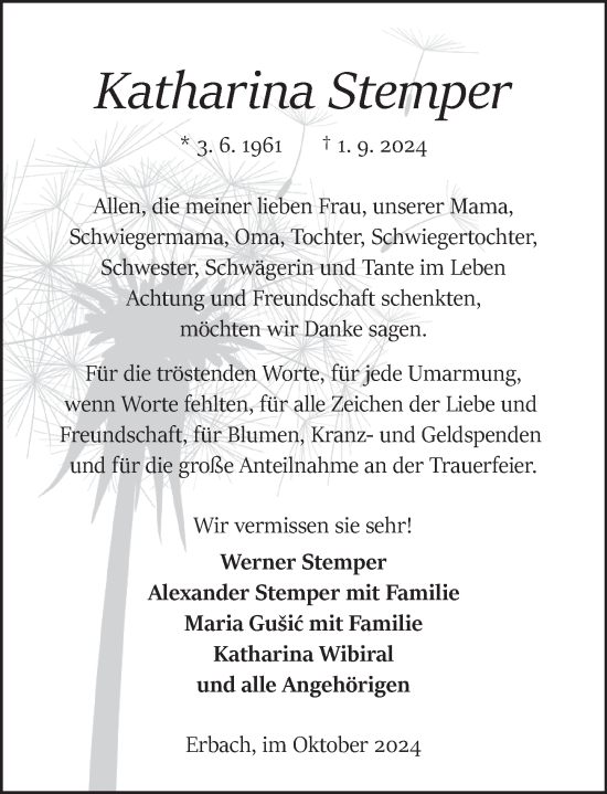 Traueranzeige von Katharina Stemper von Odenwälder Echo