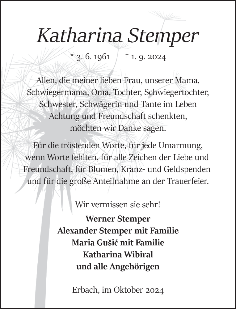  Traueranzeige für Katharina Stemper vom 05.10.2024 aus Odenwälder Echo