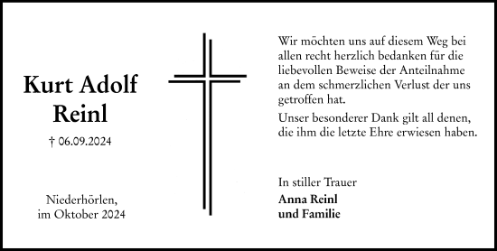 Traueranzeige von Kurt Adolf Reinl von Hinterländer Anzeiger