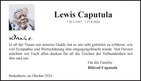 Traueranzeige von Lewis Caputula von Allgemeine Zeitung Mainz