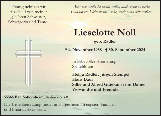 Traueranzeige von Lieselotte Noll von Allgemeine Zeitung Rheinhessen-Nahe