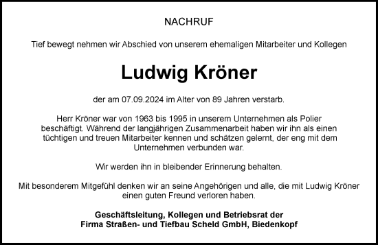 Traueranzeige von Ludwig Kröner von Hinterländer Anzeiger