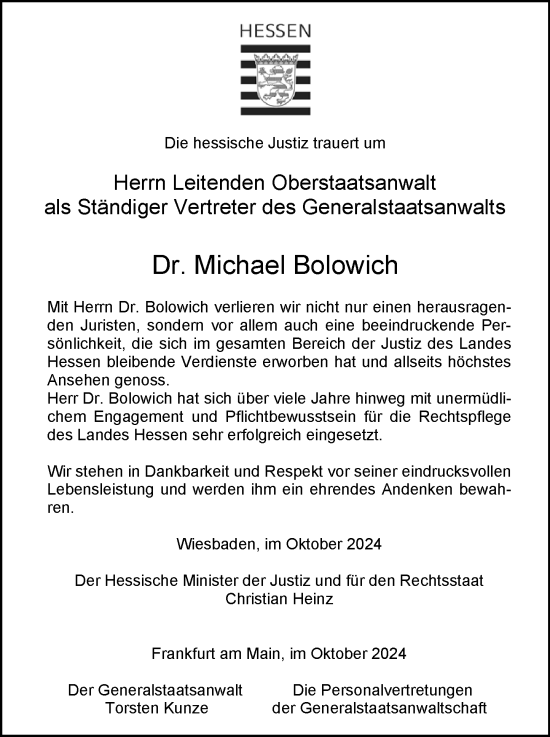 Traueranzeige von Michael Bolowich von Wetzlarer Neue Zeitung