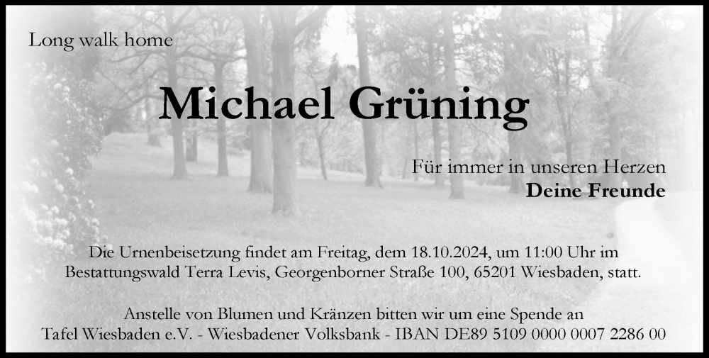  Traueranzeige für Michael Grüning vom 05.10.2024 aus Wiesbadener Kurier