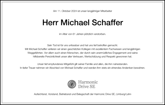 Traueranzeige von Michael Schaffer von Nassauische Neue Presse
