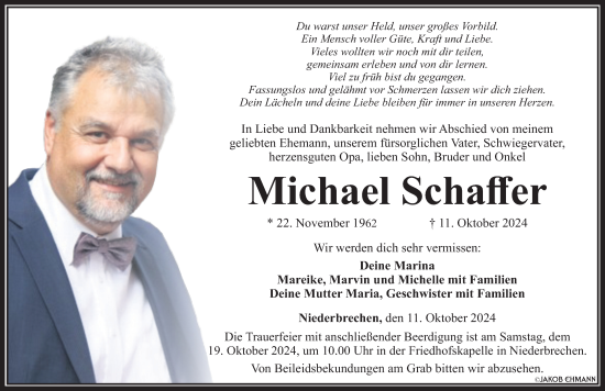 Traueranzeige von Michael Schaffer von Camberger Anzeiger