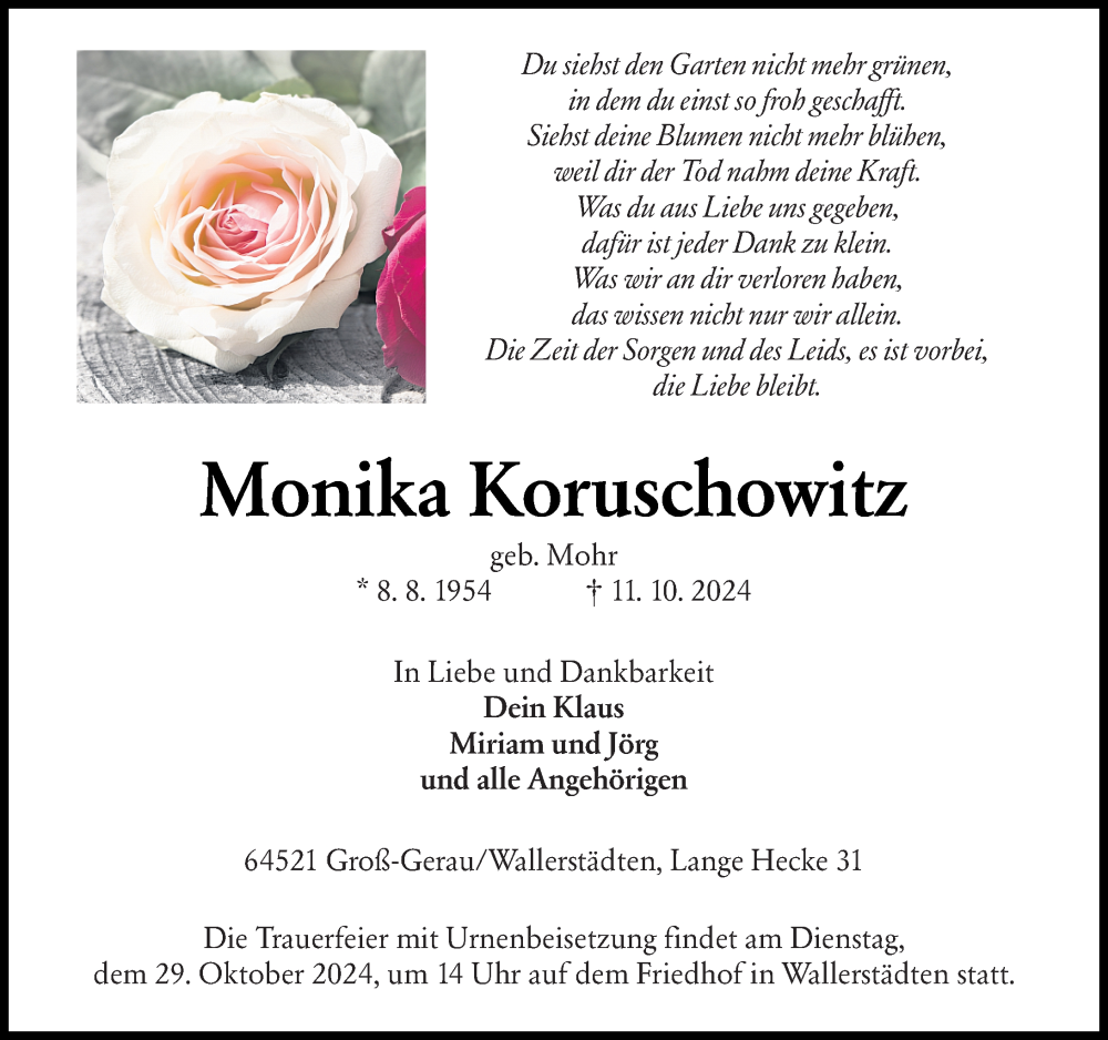 Traueranzeige für Monika Koruschowitz vom 19.10.2024 aus Groß-Gerauer Echo