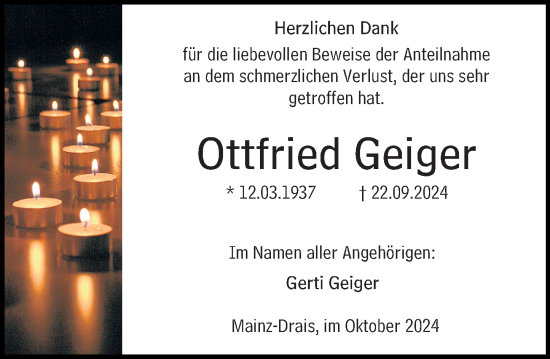 Traueranzeige von Ottfried Geiger von Allgemeine Zeitung Mainz