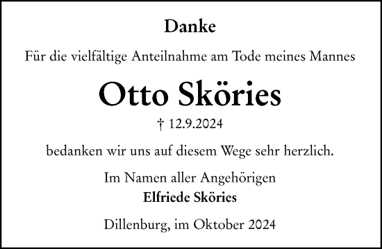 Traueranzeige von Otto Sköries von Dill Block