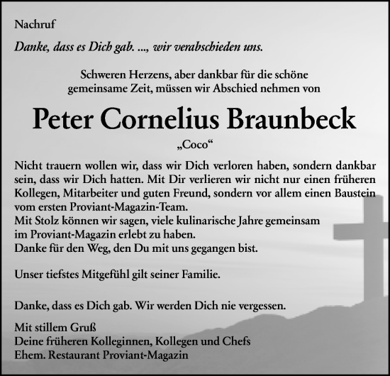 Traueranzeige von Peter Cornelius Braunbeck von Allgemeine Zeitung Mainz