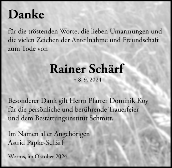 Traueranzeige von Rainer Schärf von Wormser Zeitung