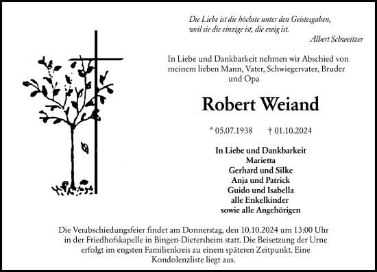 Traueranzeige von Robert Weiand von Allgemeine Zeitung Rheinhessen-Nahe