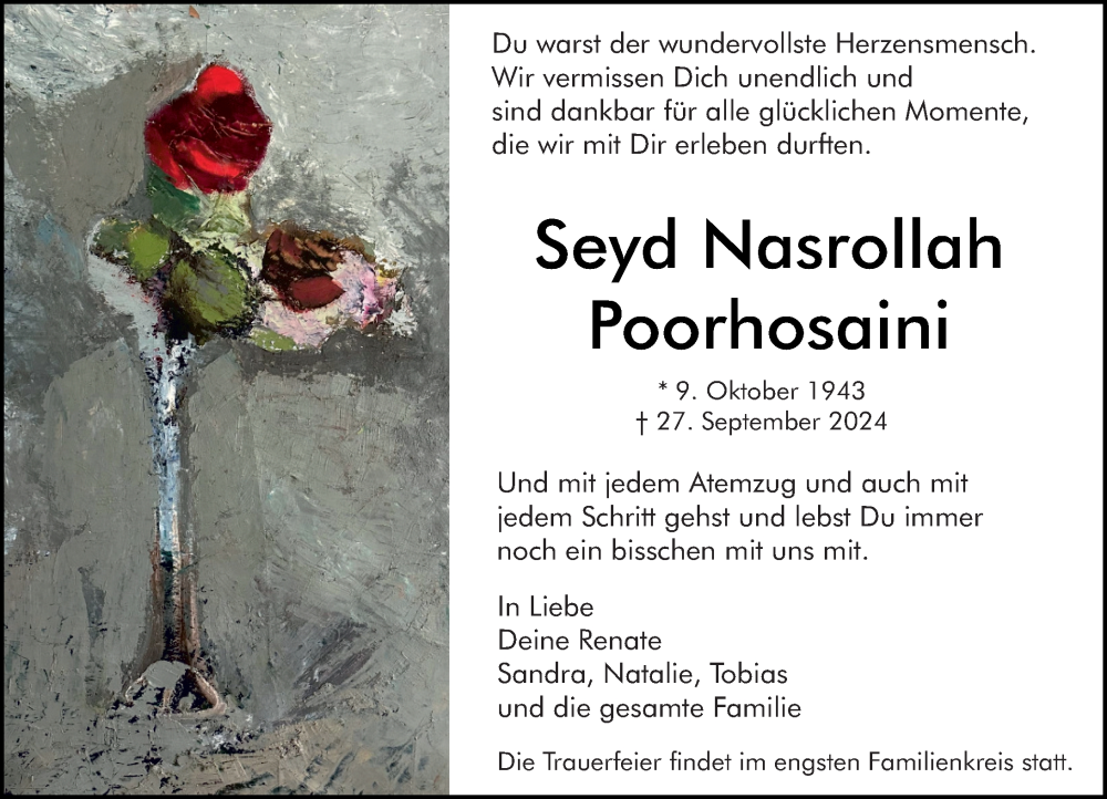  Traueranzeige für Seyd Nasrollah Poorhosaini vom 05.10.2024 aus Darmstädter Echo