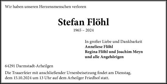 Traueranzeige von Stefan Flöhl von Darmstädter Echo