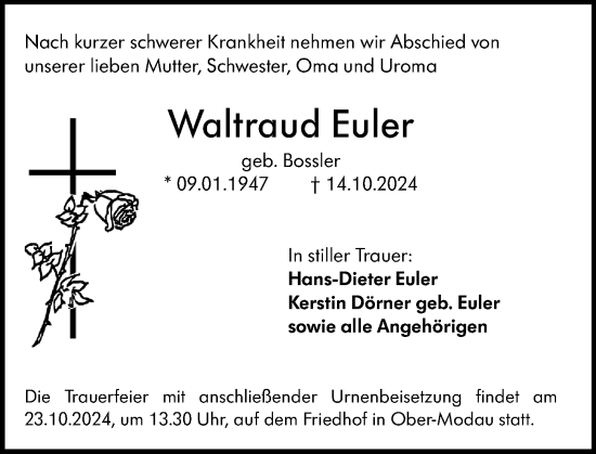 Traueranzeige von Waltraud Euler von Darmstädter Echo