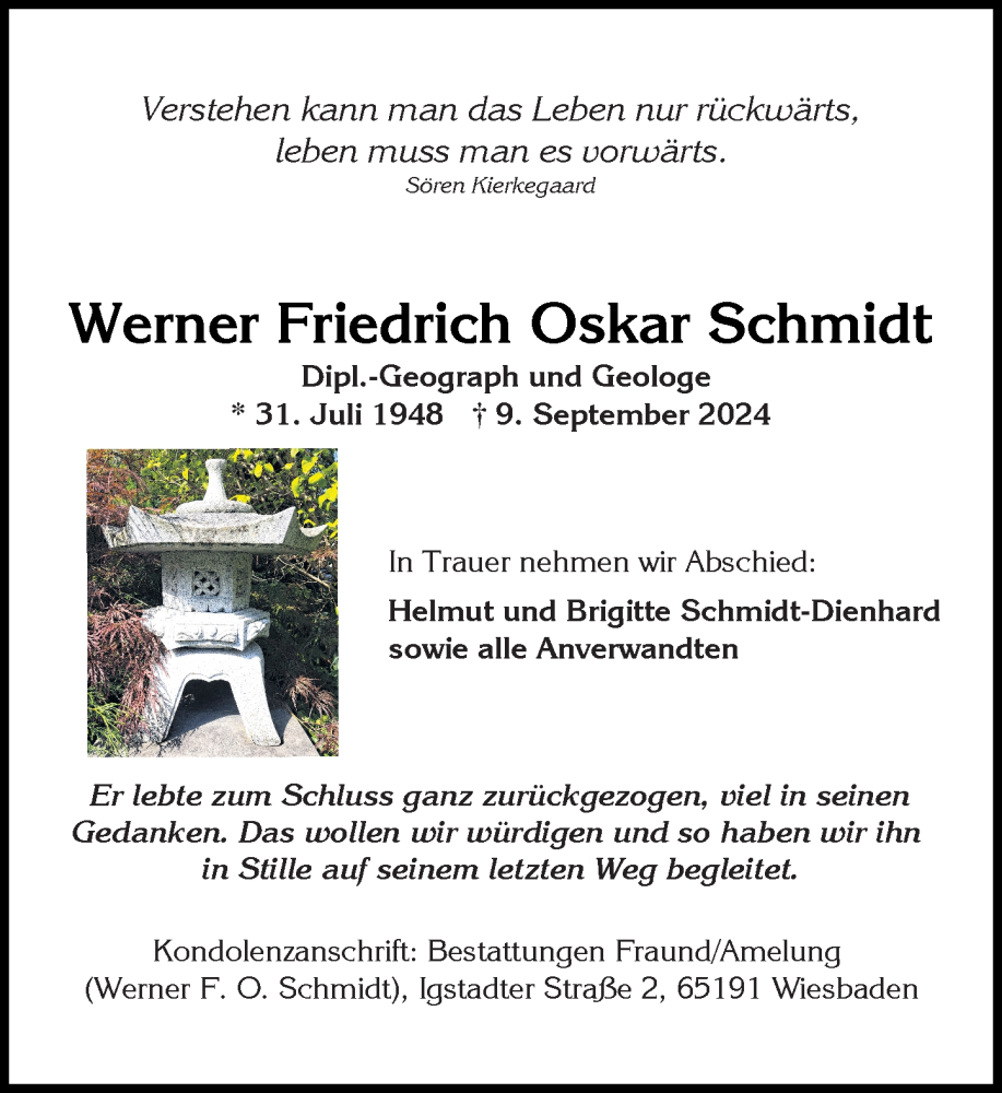  Traueranzeige für Werner Friedrich Oskar Schmidt vom 05.10.2024 aus Wiesbadener Kurier