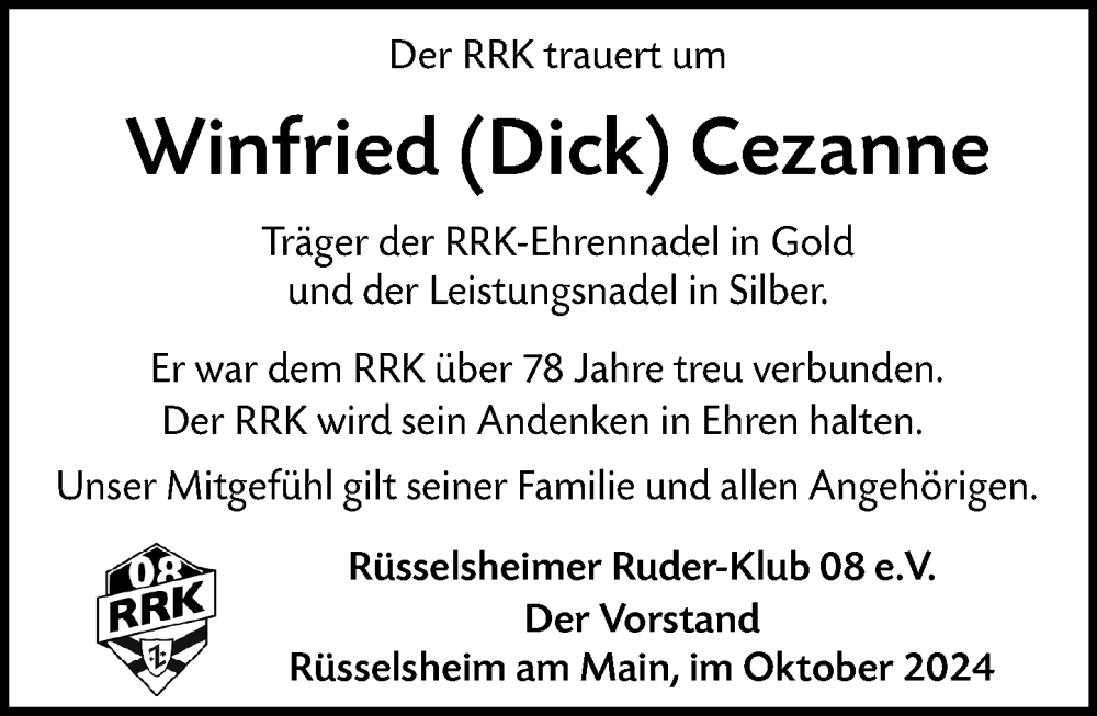  Traueranzeige für Winfried Cezanne vom 12.10.2024 aus Rüsselsheimer Echo