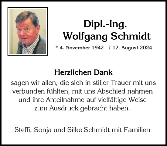 Traueranzeige von Wolfgang Schmidt von Wiesbadener Kurier