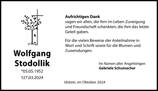 Traueranzeige von Wolfgang Stodollik von Idsteiner Land/Untertaunus
