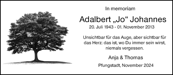 Traueranzeige von Adalbert Johannes von Darmstädter Echo