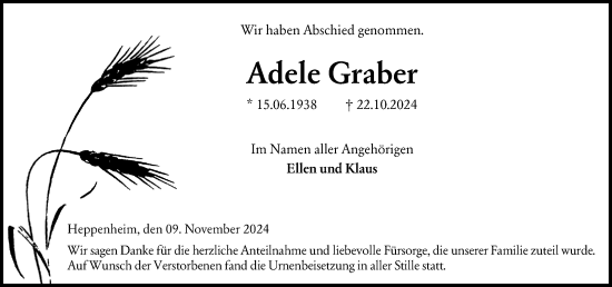 Traueranzeige von Adele Graber von Starkenburger Echo