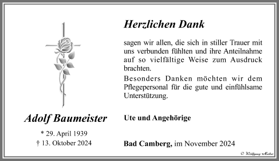 Traueranzeige von Adolf Baumeister von Camberger Anzeiger