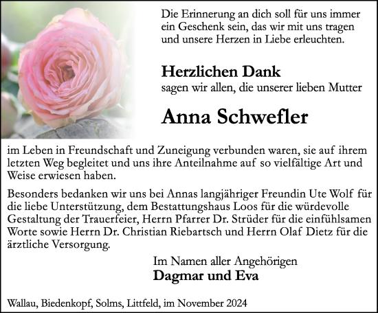Traueranzeige von Anna Schwefler von Hinterländer Anzeiger