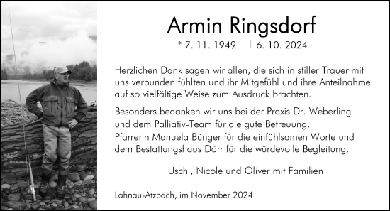 Traueranzeige von Armin Ringsdorf von Wetzlarer Neue Zeitung