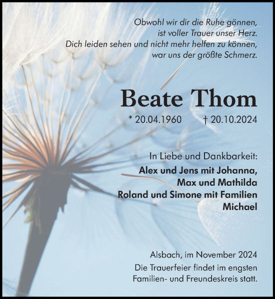 Traueranzeige von Beate Thom von Darmstädter Echo