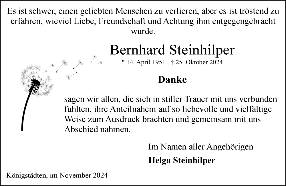  Traueranzeige für Bernhard Steinhilper vom 23.11.2024 aus Rüsselsheimer Echo