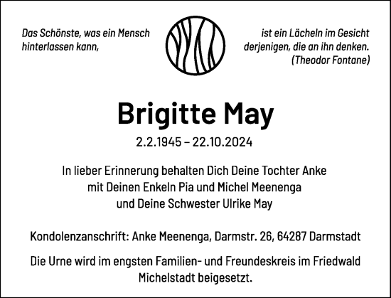Traueranzeige von Brigitte May von Darmstädter Echo