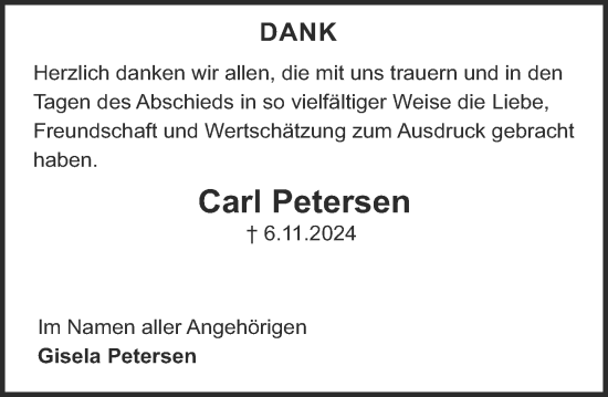 Traueranzeige von Carl Petersen von Darmstädter Echo