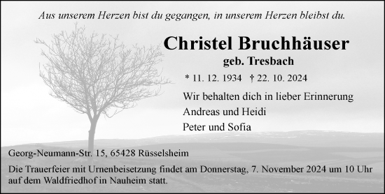 Traueranzeige von Christel Bruchhäuser von Rüsselsheimer Echo