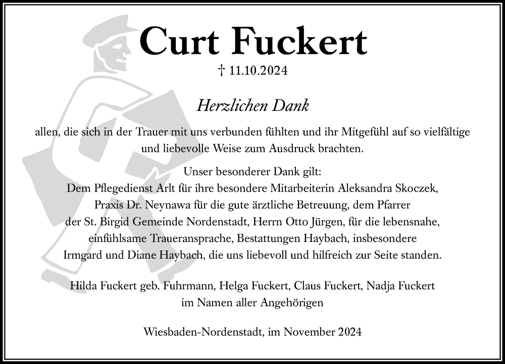  Traueranzeige für Curt Fuckert vom 23.11.2024 aus Wiesbadener Kurier