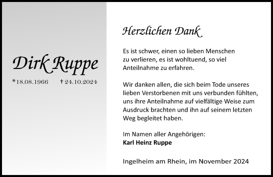 Traueranzeige von Dirk Ruppe von Allgemeine Zeitung Rheinhessen-Nahe