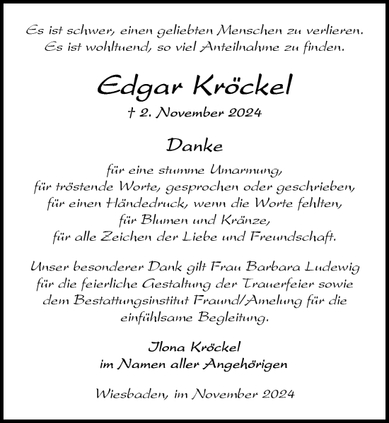 Traueranzeige von Edgar Kröckel von Wiesbadener Kurier