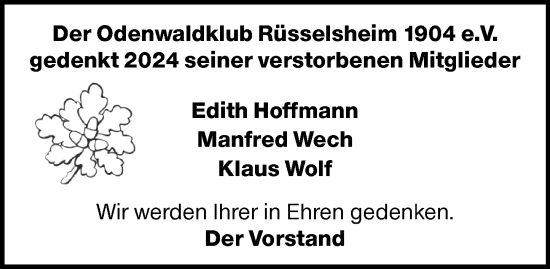 Traueranzeige von Edith Hoffmann von Rüsselsheimer Echo
