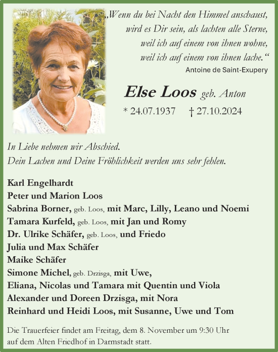 Traueranzeige von Else Loos von Darmstädter Echo