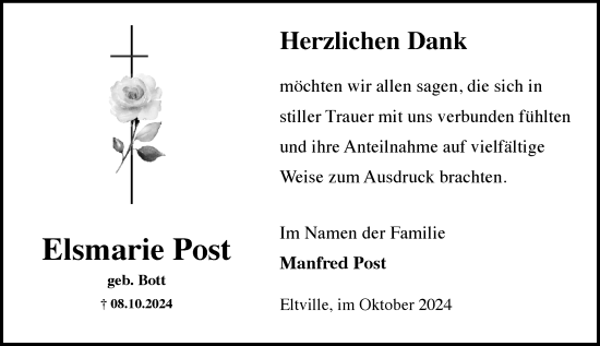 Traueranzeige von Elsmarie Post von Rheingau Kurier
