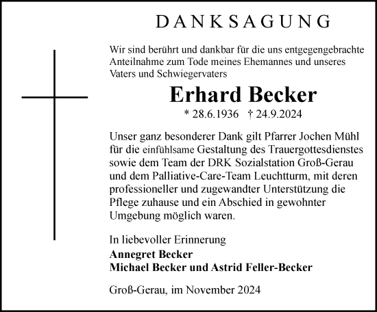 Traueranzeige von Erhard Becker von Groß-Gerauer Echo