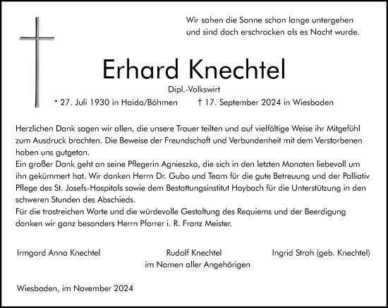 Traueranzeige von Erhard Knechtel von Wiesbadener Kurier