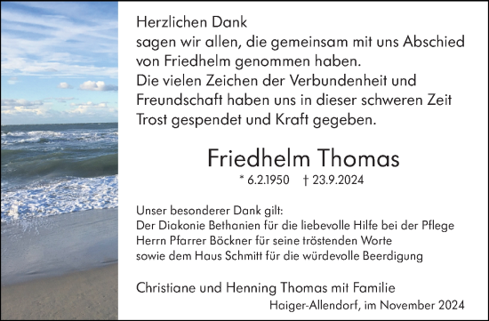 Traueranzeige von Friedhelm Thomas von Dill Block