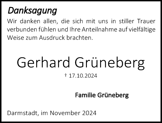 Traueranzeige von Gerhard Grüneberg von Darmstädter Echo