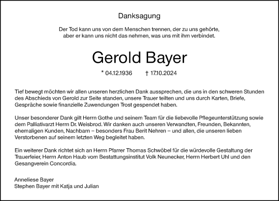 Traueranzeige von Gerold Bayer von Allgemeine Zeitung Mainz